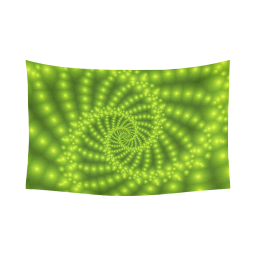Glossy Lime Green  Beads Spiral Fractal Cotton Linen Wall Tapestry 90"x 60"