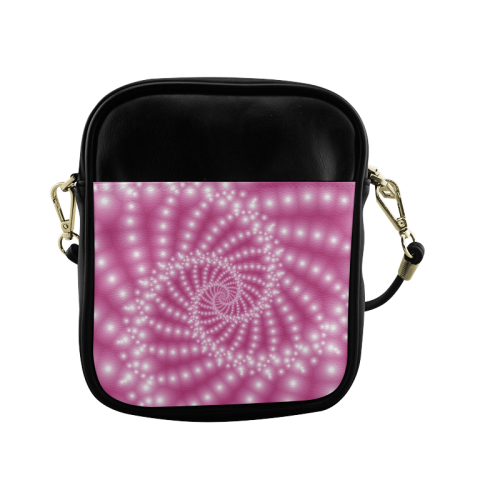 Glossy  Pink Beads Spiral Fractal Sling Bag (Model 1627)