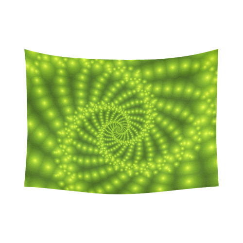 Glossy Lime Green  Beads Spiral Fractal Cotton Linen Wall Tapestry 80"x 60"