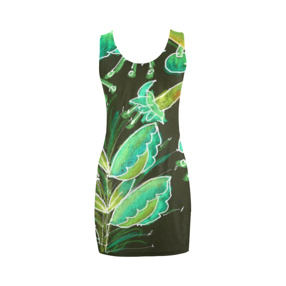 Irish Garden, Lime Green Flowers Dance in Joy Medea Vest Dress (Model D06)