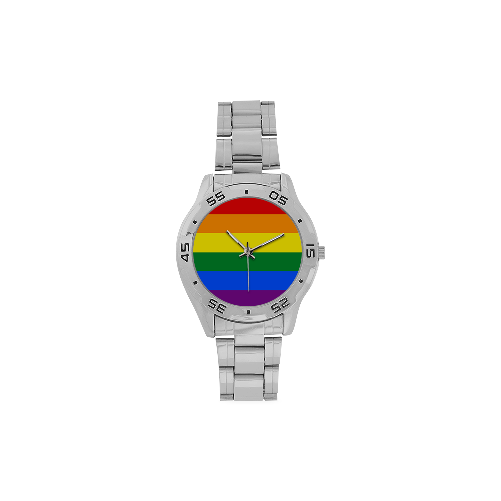 Gay Pride Rainbow Flag Stripes Men's Stainless Steel Analog Watch(Model 108)