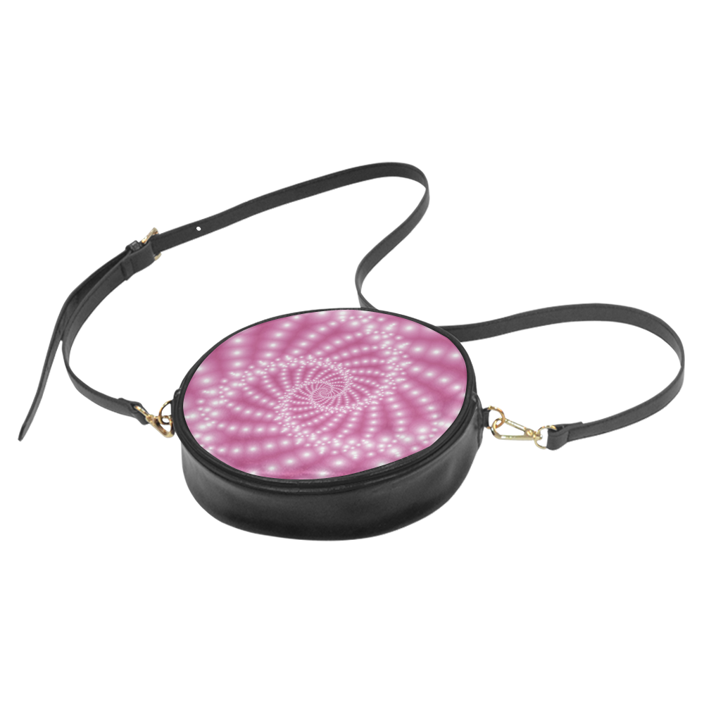 Glossy  Pink Beads Spiral Fractal Round Sling Bag (Model 1647)