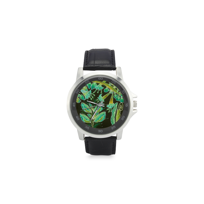 Irish Garden, Lime Green Flowers Dance in Joy Unisex Stainless Steel Leather Strap Watch(Model 202)