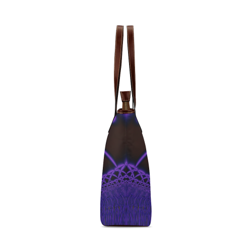 Blue and Purple Fractal Lace and Shield Shoulder Tote Bag (Model 1646)
