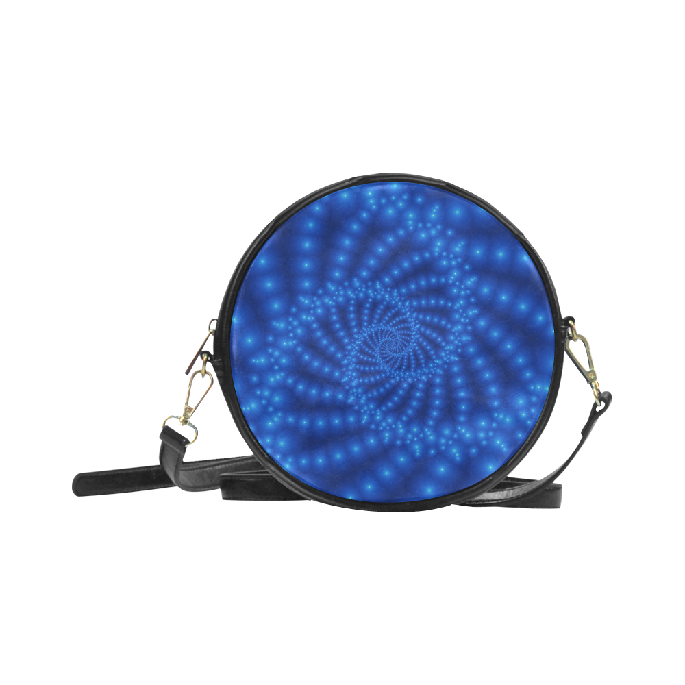 Glossy  Royal Blue Beads Spiral Fractal Round Sling Bag (Model 1647)