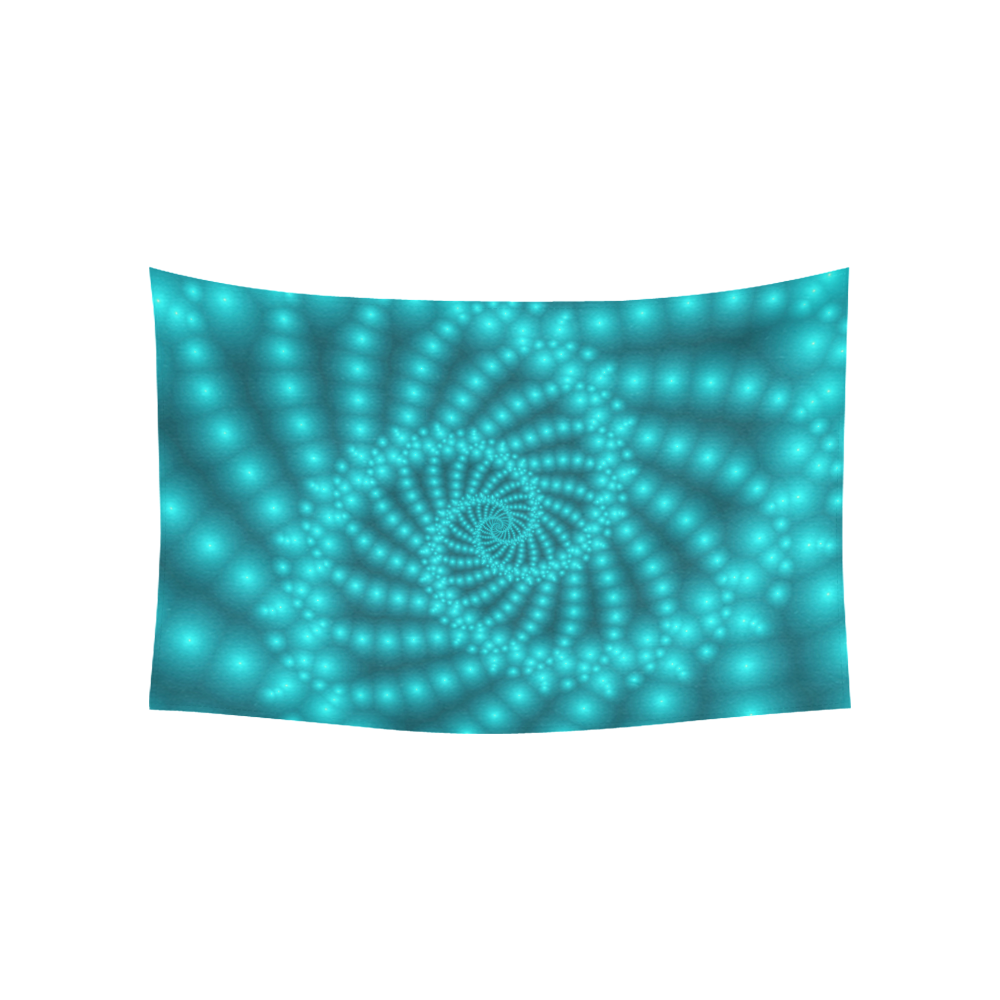 Glossy Turquoise  Beads Spiral Fractal Cotton Linen Wall Tapestry 60"x 40"