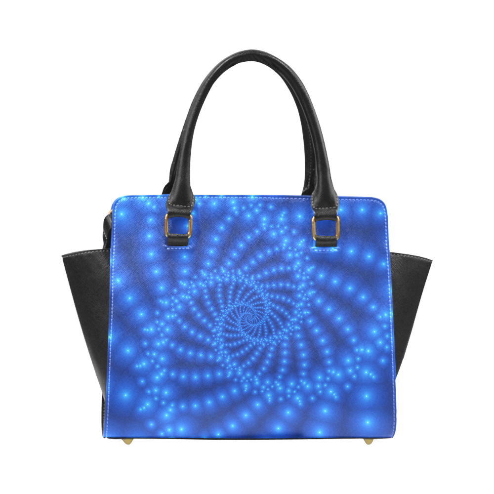 Glossy Royal Blue Beads Spiral Fractal Rivet Shoulder Handbag (Model 1645)
