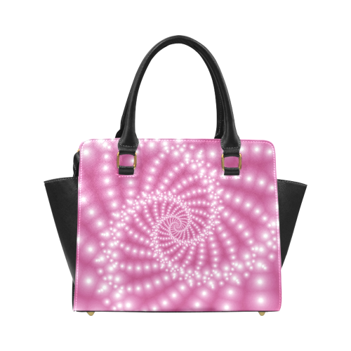 Glossy Pink Beads Spiral Fractal Classic Shoulder Handbag (Model 1653)