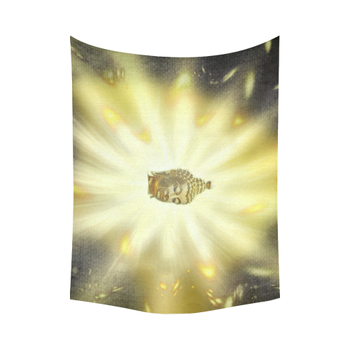 head of golden buddha in Asian light with a dark edge Cotton Linen Wall Tapestry 80"x 60"