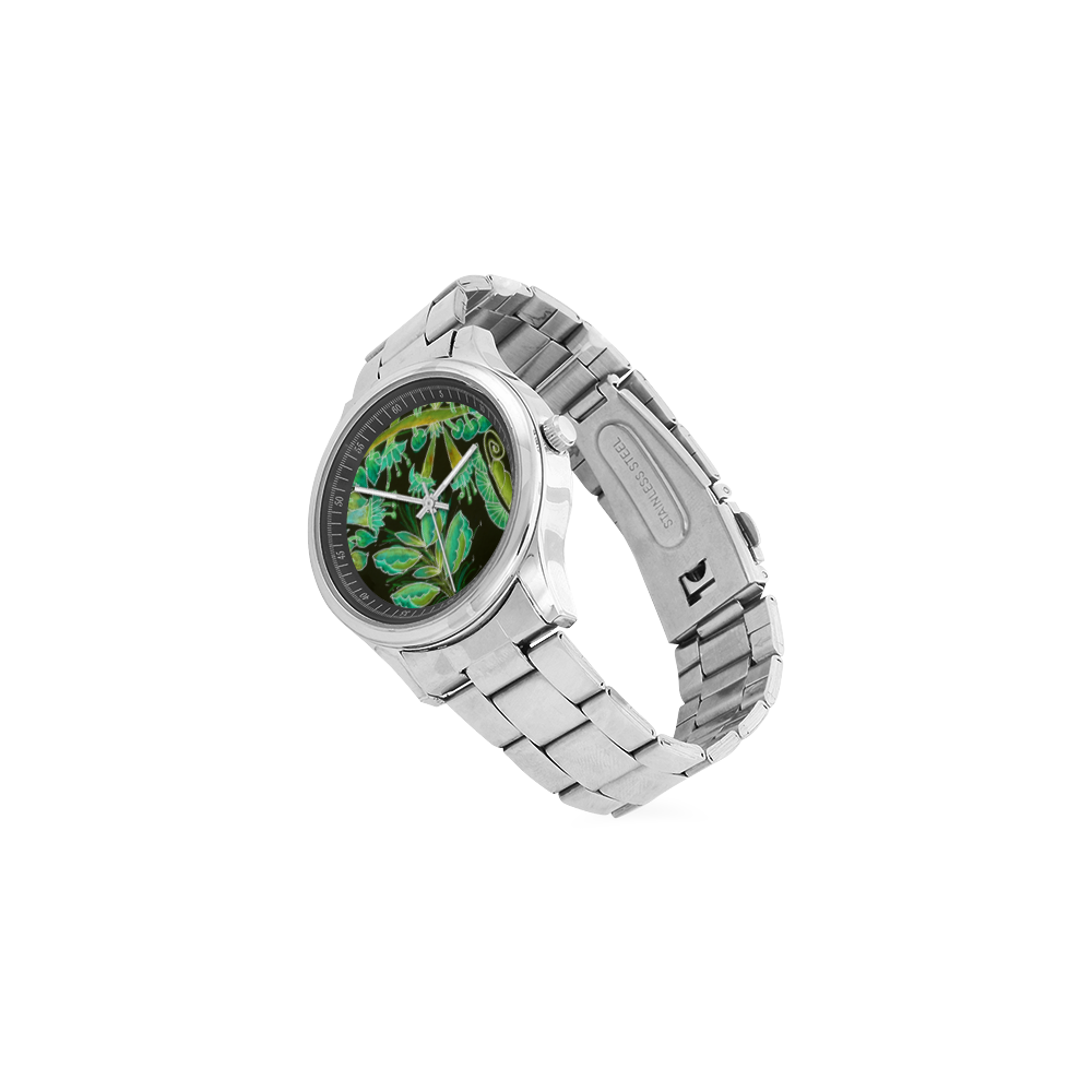 Irish Garden, Lime Green Flowers Dance in Joy Men's Stainless Steel Watch(Model 104)