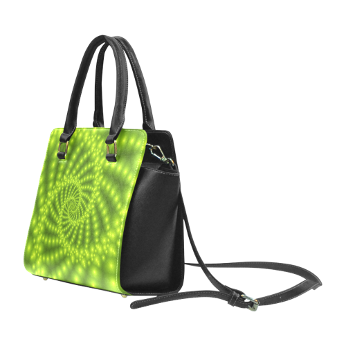 Glossy Lime Green  Beads Spiral Fractal Rivet Shoulder Handbag (Model 1645)