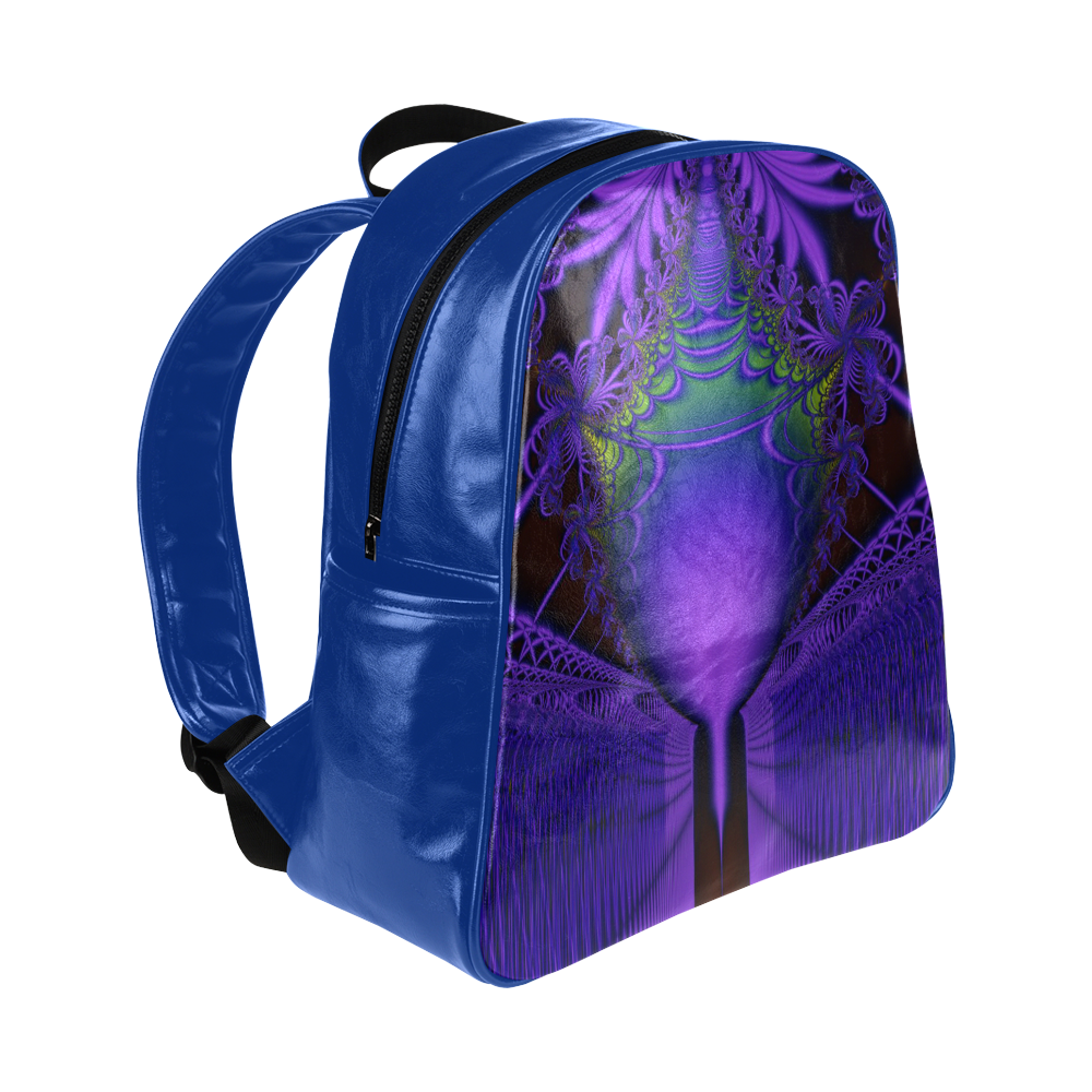 Blue and Purple Lace Fractal Multi-Pockets Backpack (Model 1636)