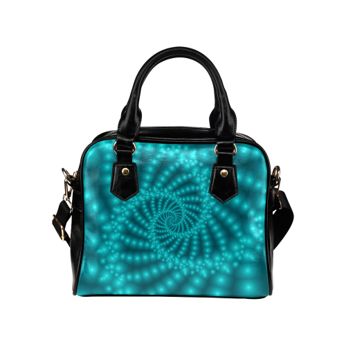 Glossy Turquoise  Beads Spiral Fractal Shoulder Handbag (Model 1634)