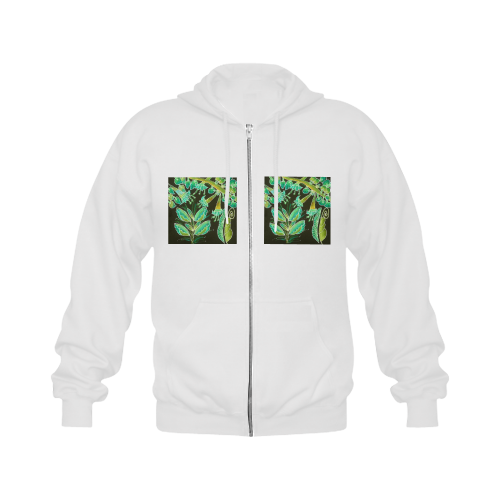 Irish Garden, Lime Green Flowers Dance in Joy Gildan Full Zip Hooded Sweatshirt (Model H02)
