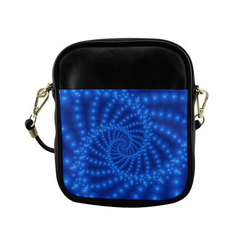 Glossy  Royal Blue Beads Spiral Fractal Sling Bag (Model 1627)