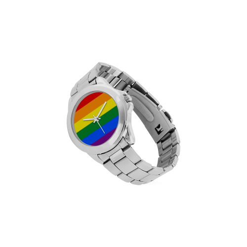 Gay Pride Rainbow Flag Stripes Unisex Stainless Steel Watch(Model 103)