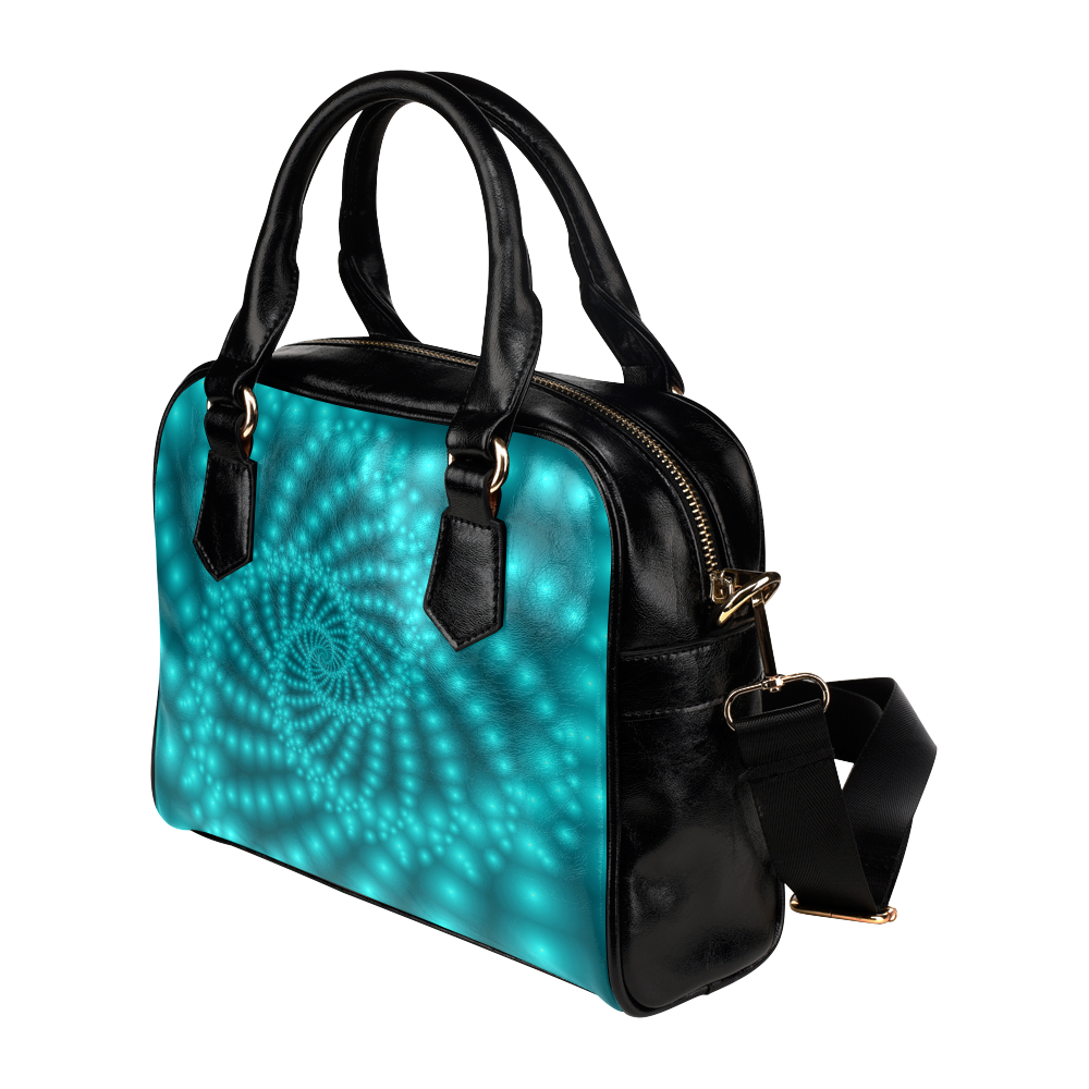 Glossy Turquoise  Beads Spiral Fractal Shoulder Handbag (Model 1634)