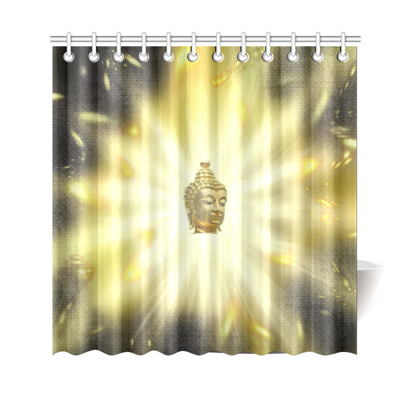 head of golden buddha in Asian light with a dark edge Shower Curtain 69"x70"