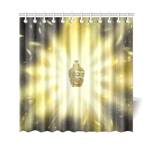 head of golden buddha in Asian light with a dark edge Shower Curtain 69"x70"