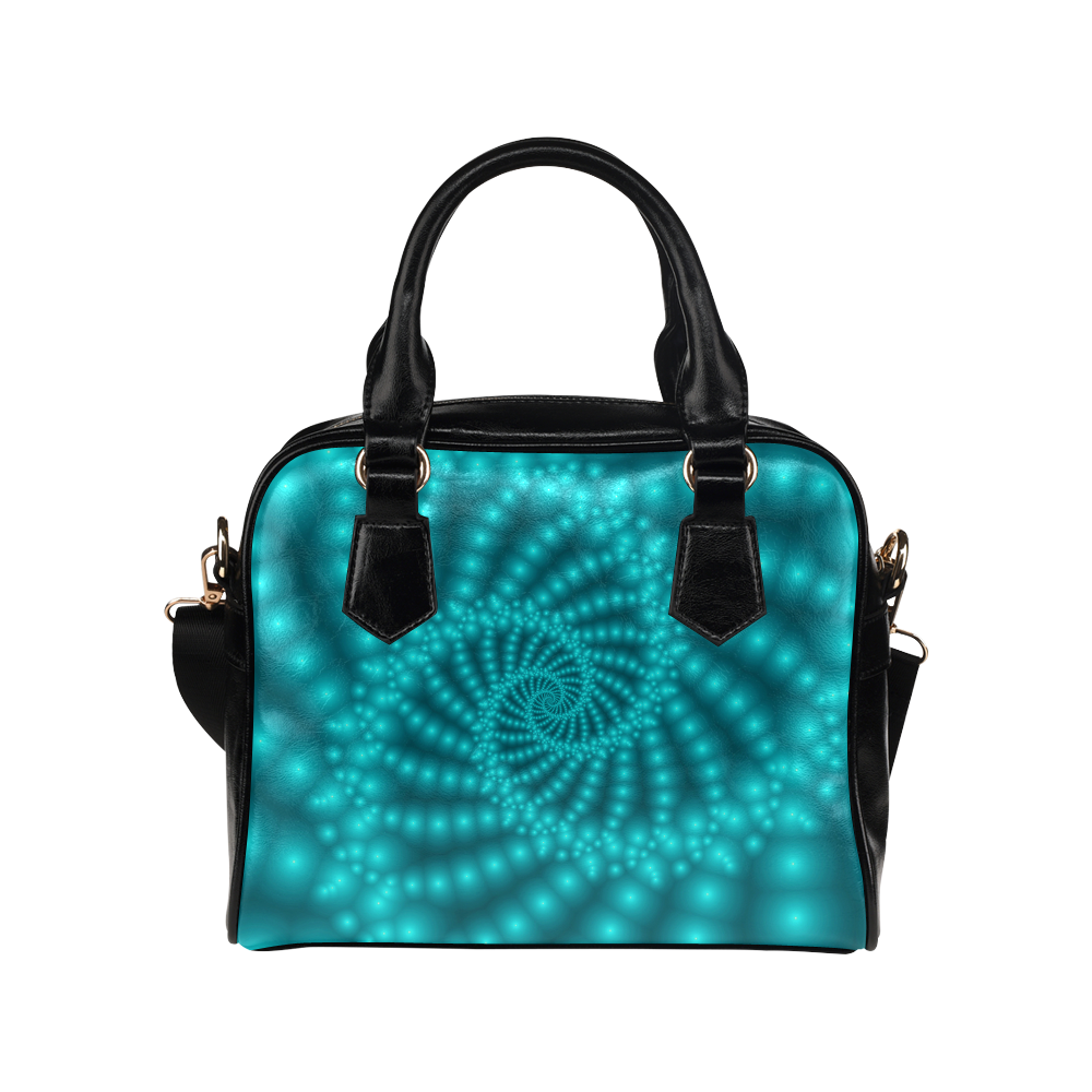 Glossy Turquoise  Beads Spiral Fractal Shoulder Handbag (Model 1634)