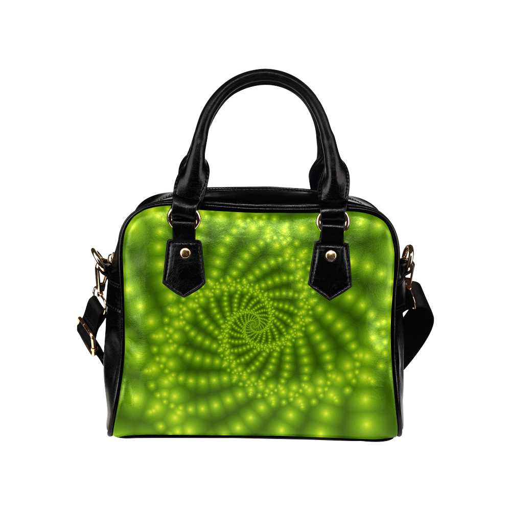 Glossy Lime Green  Beads Spiral Fractal Shoulder Handbag (Model 1634)