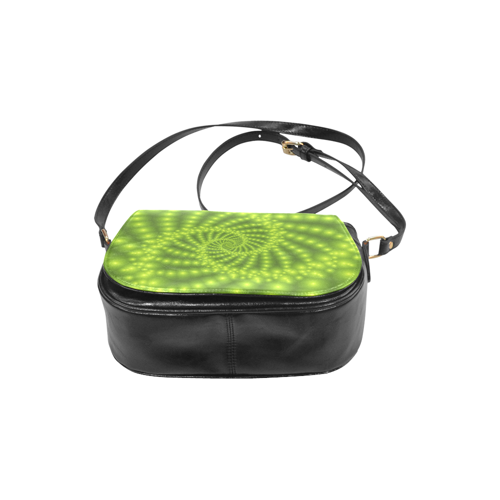 Glossy Lime Green  Beads Spiral Fractal Classic Saddle Bag/Small (Model 1648)