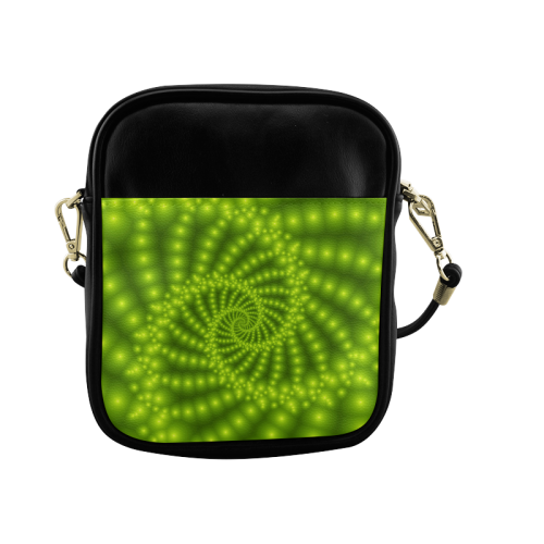 Glossy Lime Green  Beads Spiral Fractal Sling Bag (Model 1627)