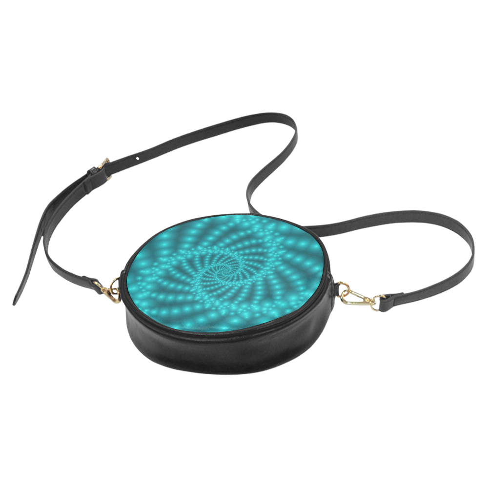 Glossy  Turquoise Beads Spiral Fractal Round Sling Bag (Model 1647)