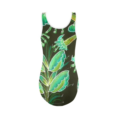 Irish Garden, Lime Green Flowers Dance in Joy Vest One Piece Swimsuit (Model S04)