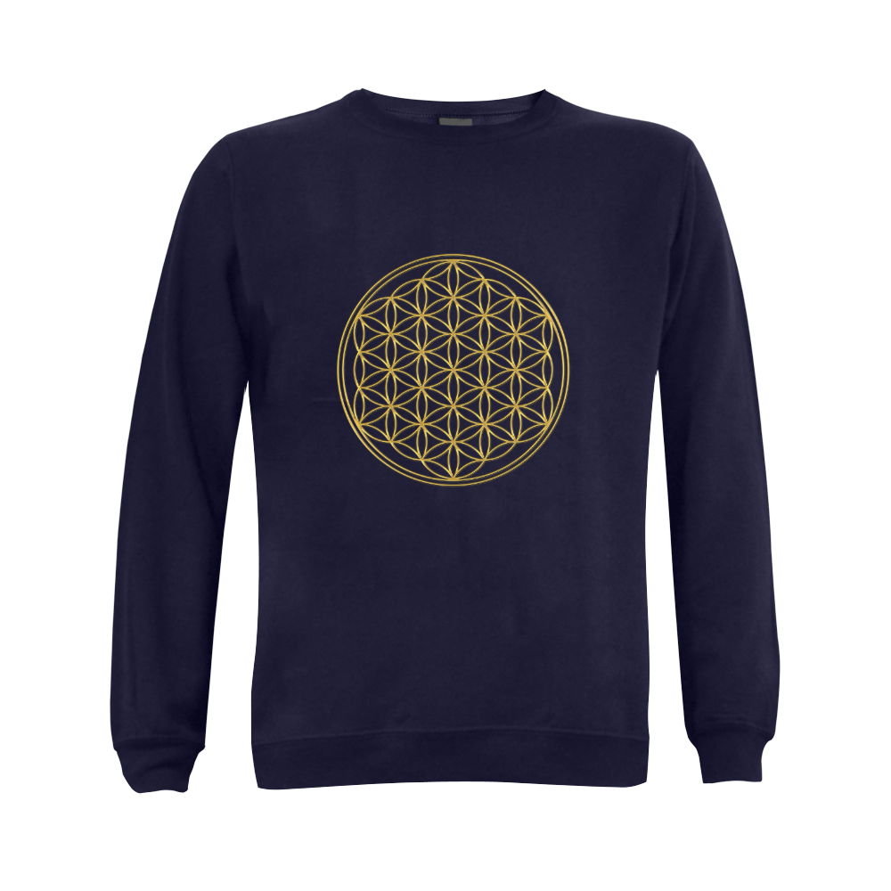 FLOWER OF LIFE gold Gildan Crewneck Sweatshirt(NEW) (Model H01)
