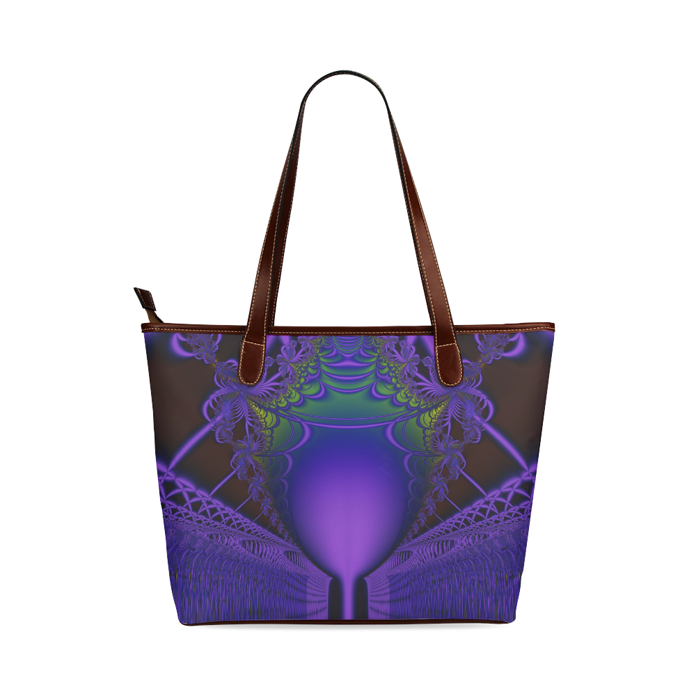 Blue and Purple Fractal Lace and Shield Shoulder Tote Bag (Model 1646)