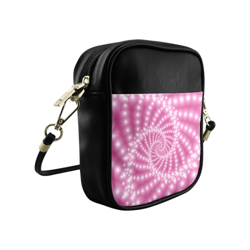 Glossy  Pink Beads Spiral Fractal Sling Bag (Model 1627)