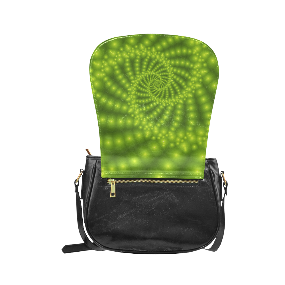 Glossy Lime Green  Beads Spiral Fractal Classic Saddle Bag/Small (Model 1648)