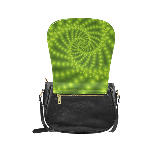Glossy Lime Green  Beads Spiral Fractal Classic Saddle Bag/Small (Model 1648)
