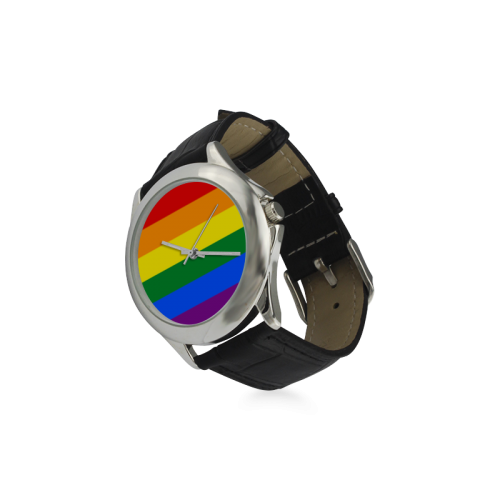 Gay Pride Rainbow Flag Stripes Women's Classic Leather Strap Watch(Model 203)