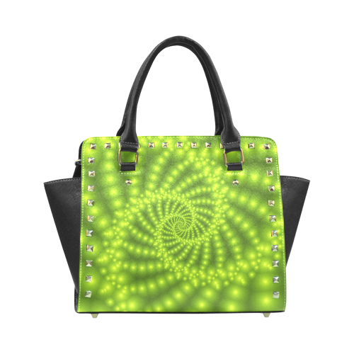 Glossy Lime Green  Beads Spiral Fractal Rivet Shoulder Handbag (Model 1645)