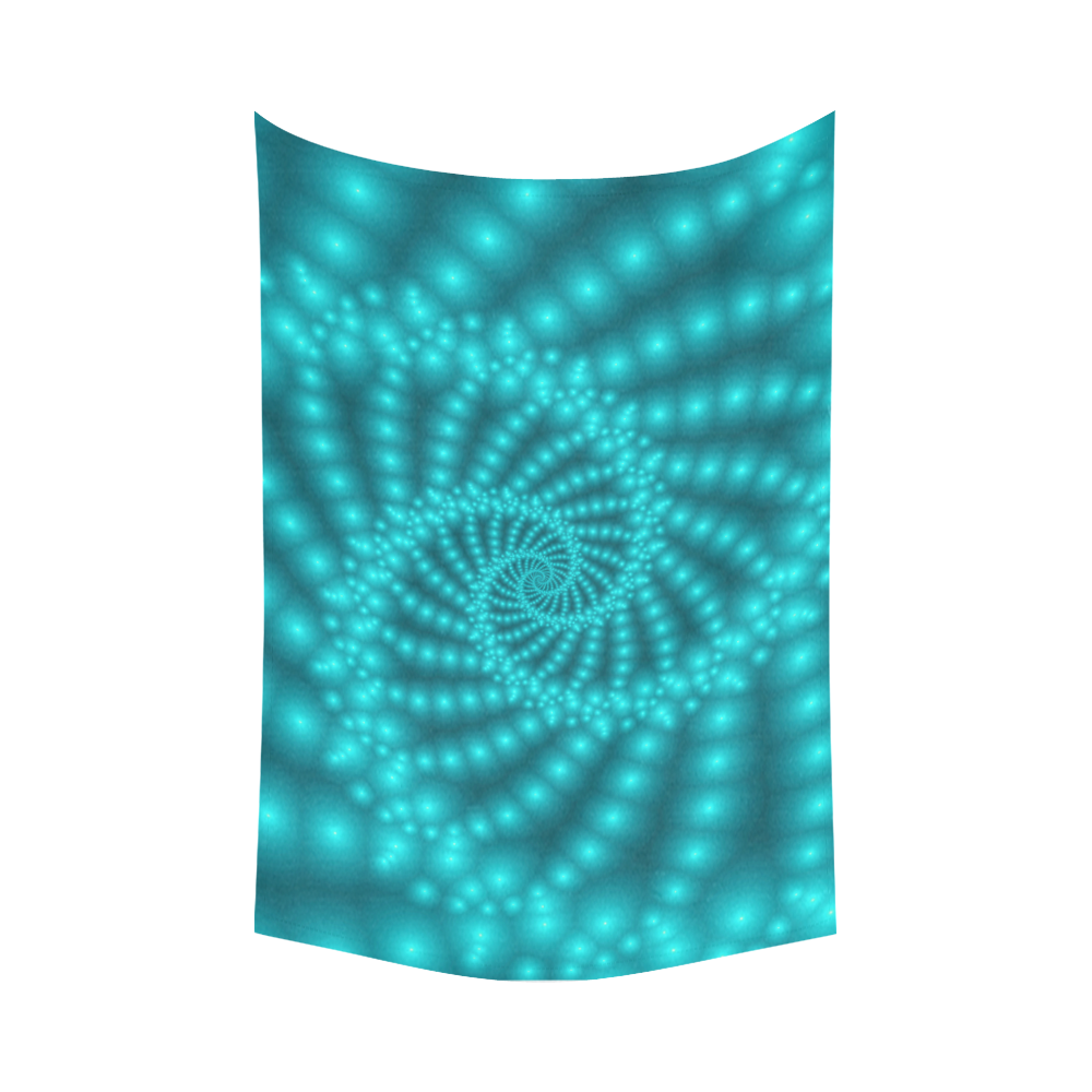 Glossy Turquoise  Beads Spiral Fractal Cotton Linen Wall Tapestry 90"x 60"