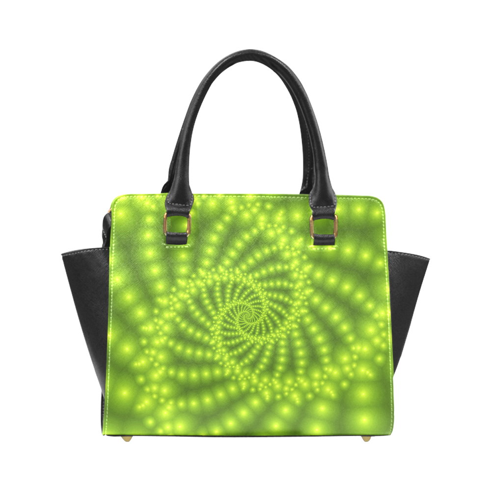 Glossy Lime Green  Beads Spiral Fractal Rivet Shoulder Handbag (Model 1645)