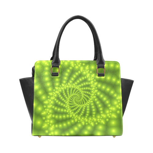 Glossy Lime Green  Beads Spiral Fractal Rivet Shoulder Handbag (Model 1645)