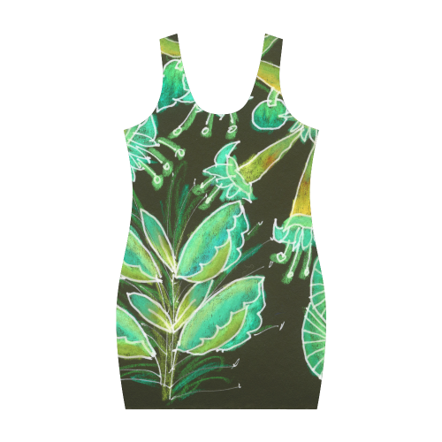 Irish Garden, Lime Green Flowers Dance in Joy Medea Vest Dress (Model D06)