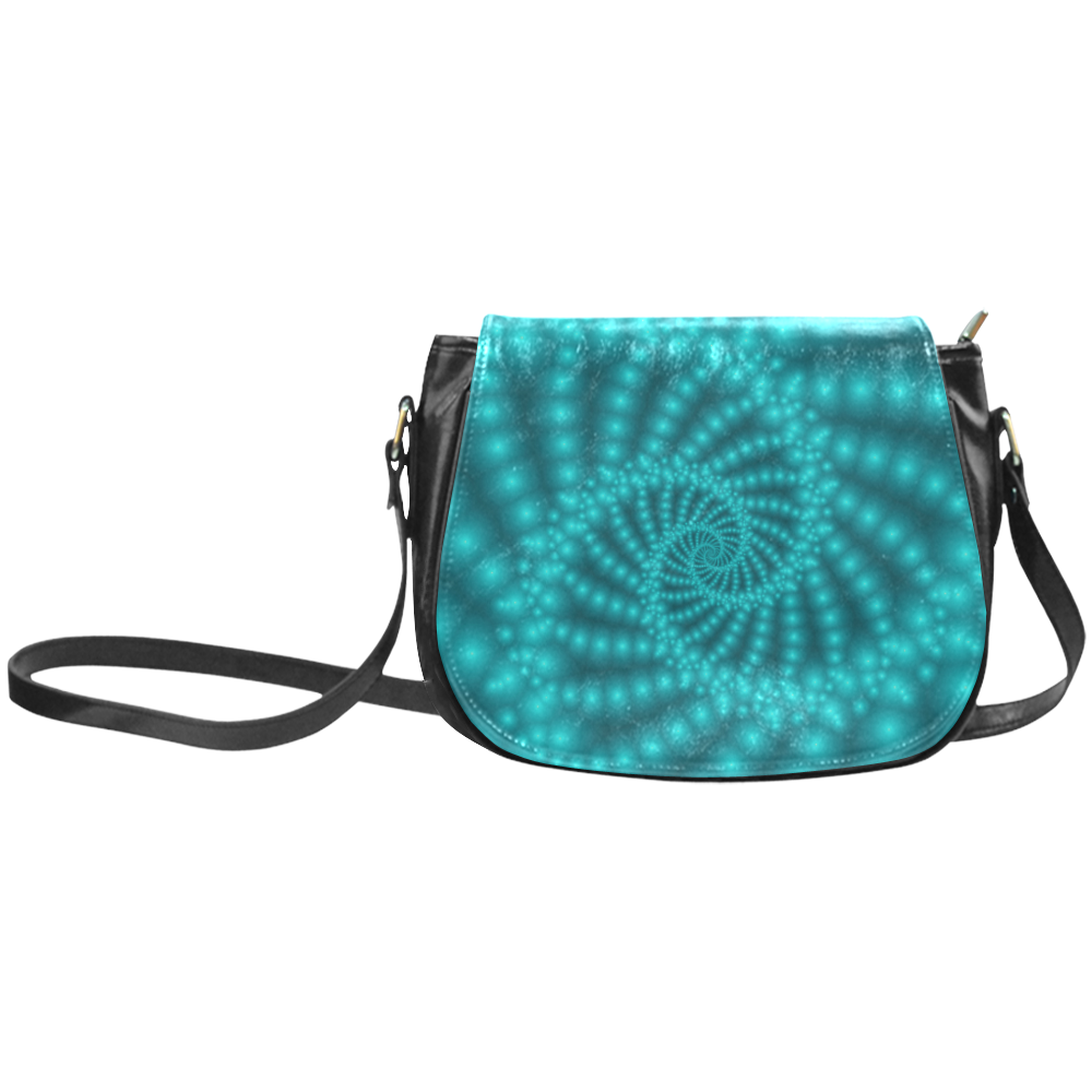 Glossy Turquoise  Beads Spiral Fractal Classic Saddle Bag/Large (Model 1648)