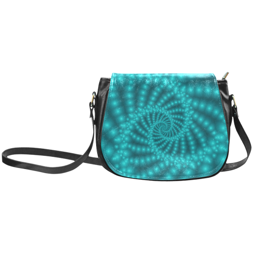 Glossy Turquoise  Beads Spiral Fractal Classic Saddle Bag/Small (Model 1648)