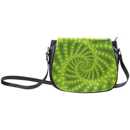 Glossy Lime Green  Beads Spiral Fractal Classic Saddle Bag/Small (Model 1648)