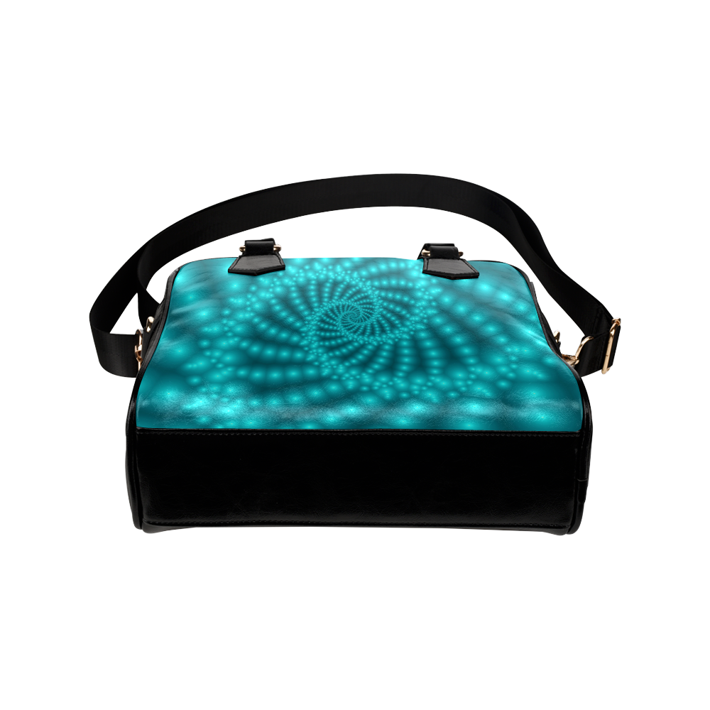 Glossy Turquoise  Beads Spiral Fractal Shoulder Handbag (Model 1634)