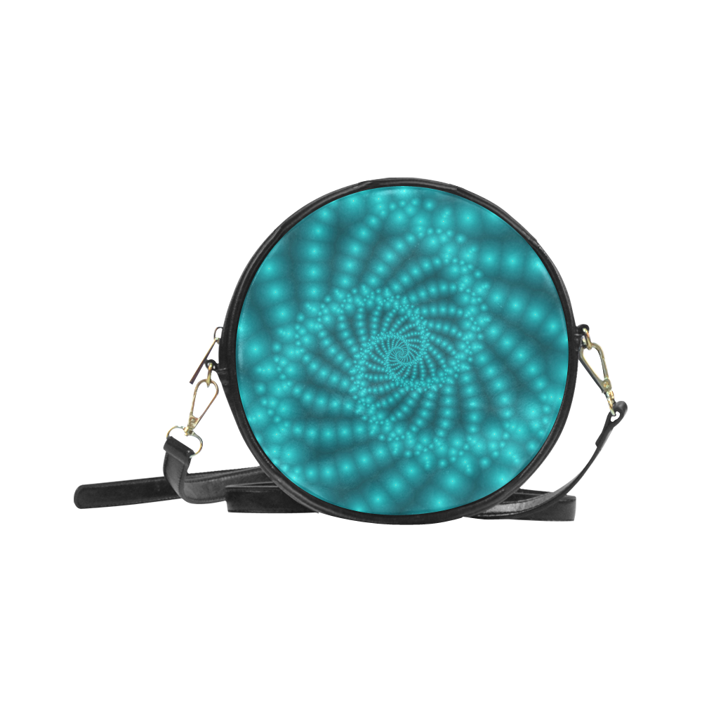 Glossy  Turquoise Beads Spiral Fractal Round Sling Bag (Model 1647)