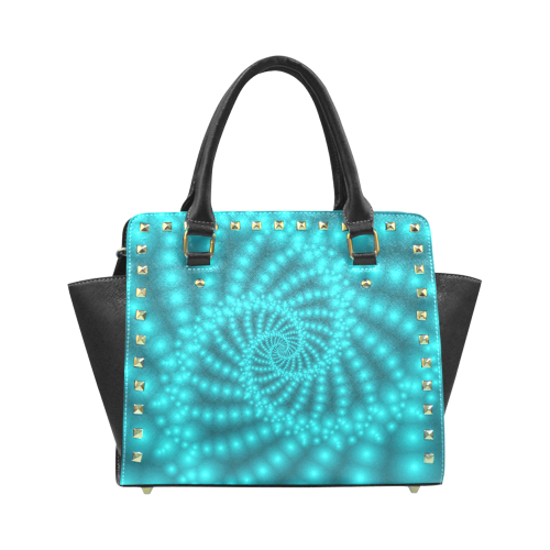 Glossy Turquoise  Beads Spiral Fractal Rivet Shoulder Handbag (Model 1645)