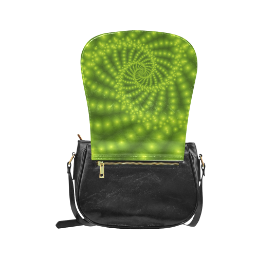 Glossy Lime Green  Beads Spiral Fractal Classic Saddle Bag/Large (Model 1648)