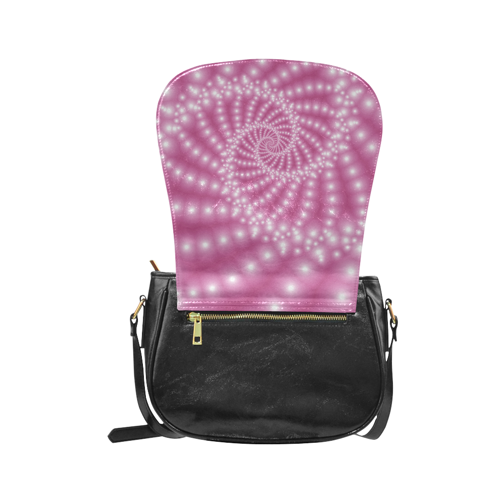 Glossy Pink Beads Spiral Fractal Classic Saddle Bag/Large (Model 1648)