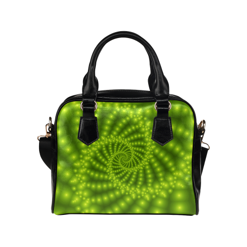 Glossy Lime Green  Beads Spiral Fractal Shoulder Handbag (Model 1634)