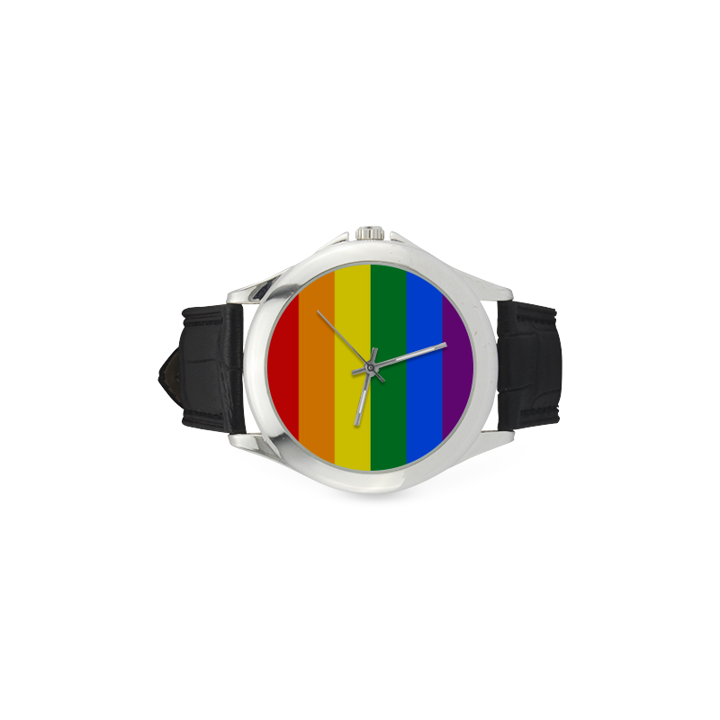 Gay Pride Rainbow Flag Stripes Women's Classic Leather Strap Watch(Model 203)